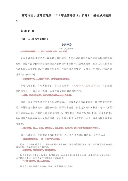 高考语文小说精读精炼：2019年全国卷Ⅱ《小步舞》拂去岁月的风尘