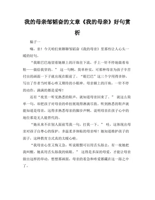 我的母亲邹韬奋的文章《我的母亲》好句赏析