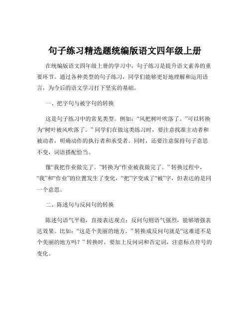 句子练习精选题统编版语文四年级上册