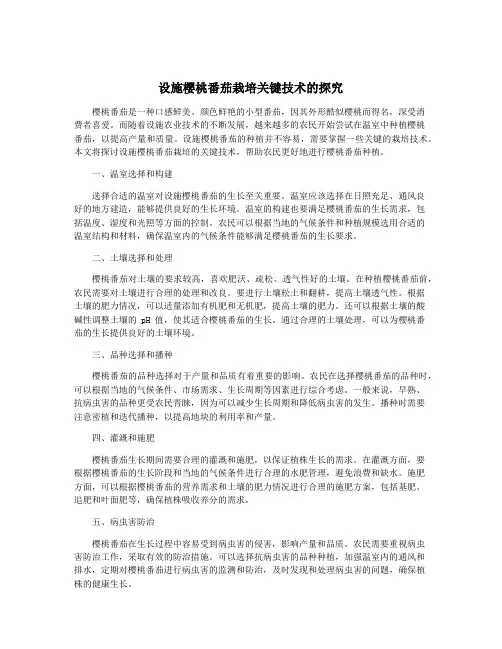 设施樱桃番茄栽培关键技术的探究