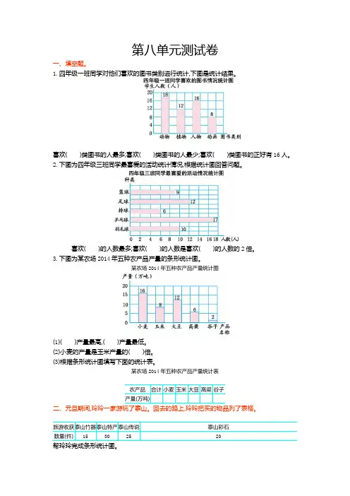 2016年青岛版六三制四年级数学上册第八单元测试卷及答案
