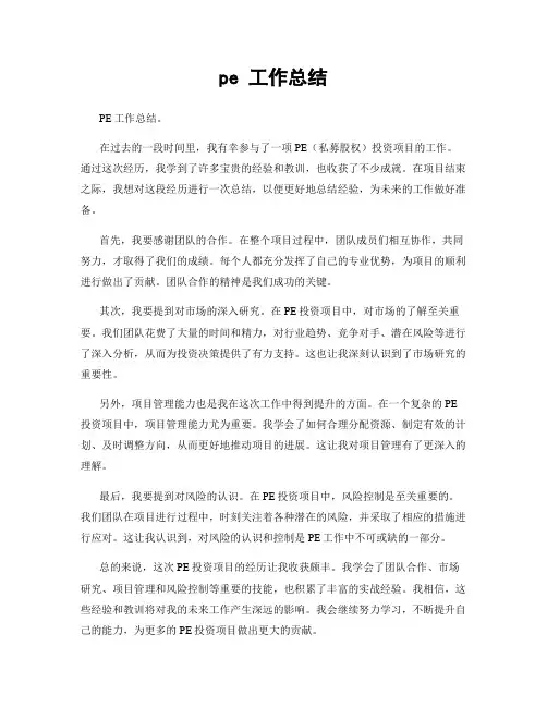pe 工作总结