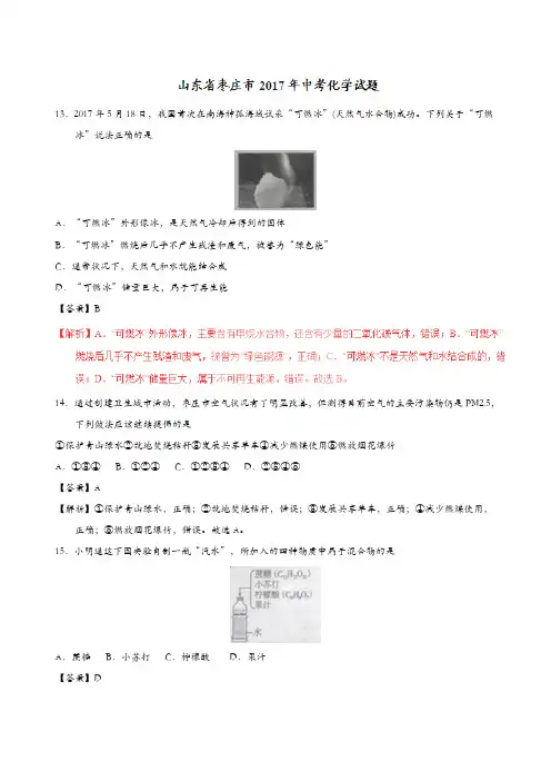 2017年山东省枣庄市中考化学试卷(解析版)