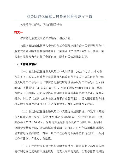 有关防范化解重大风险问题报告范文三篇