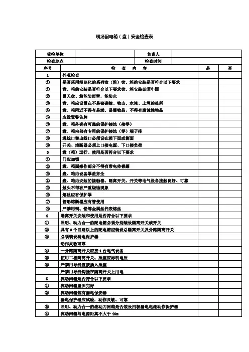 现场配电柜(盘)检查表