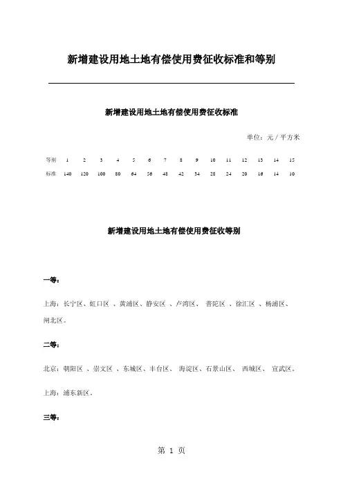 新增建设用地土地有偿使用费征收标准和等别28页word