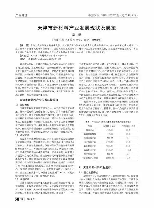 天津市新材料产业发展现状及展望