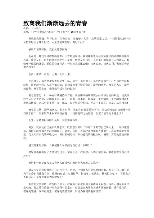 致离我们渐渐远去的青春
