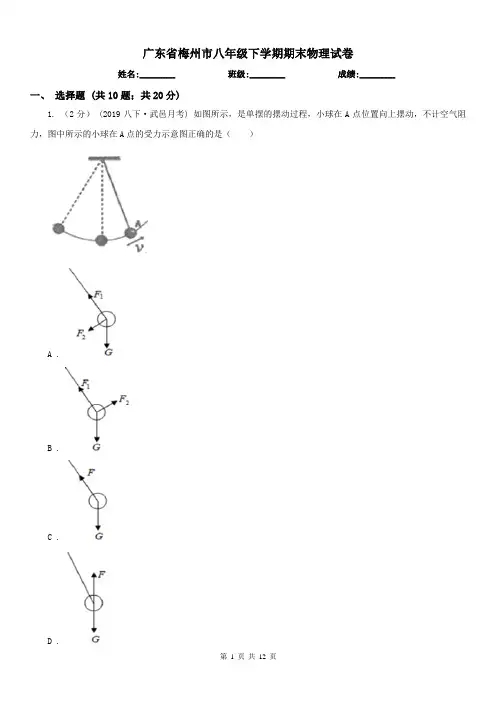 广东省梅州市八年级下学期期末物理试卷 