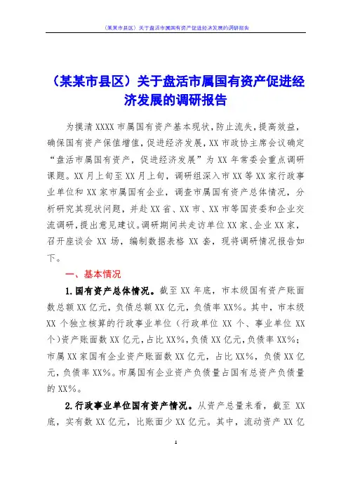 (某某市县区)关于盘活市属国有资产促进经济发展的调研报告