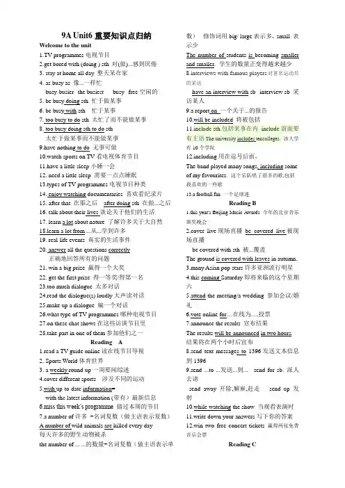 牛津译林版九年级上英语Unit6 知识点归纳