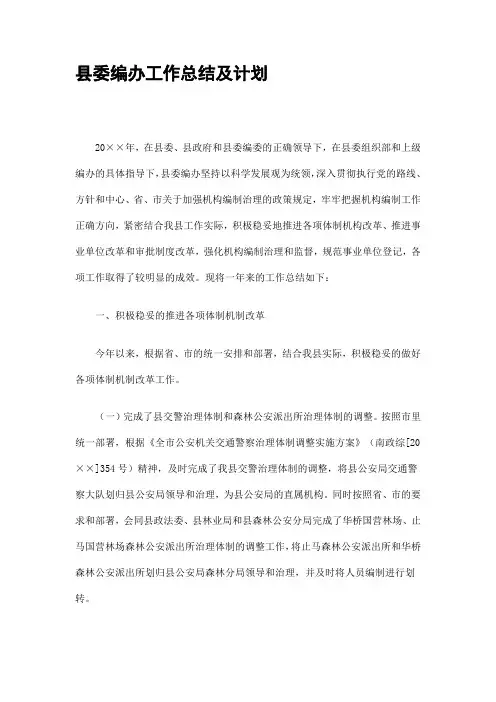 县委编办工作总结及计划精选