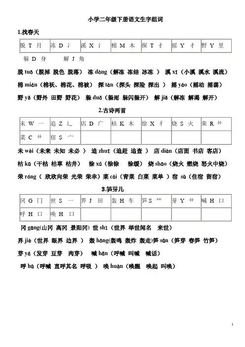 小学二年级下册语文生字组词及偏旁
