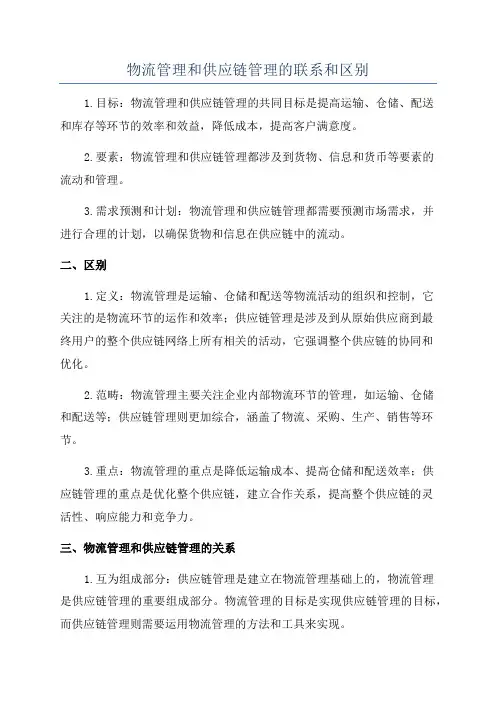 物流管理和供应链管理的联系和区别