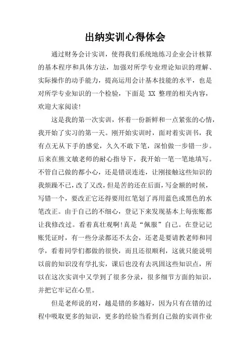 出纳实训心得体会