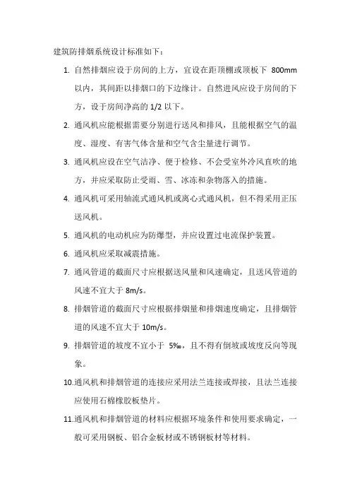 建 筑 防 排 烟 系 统 设 计 标 准