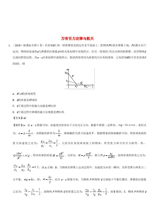 2019年高考物理真题和模拟题分项汇编专题06万有引力定律与航天含解析