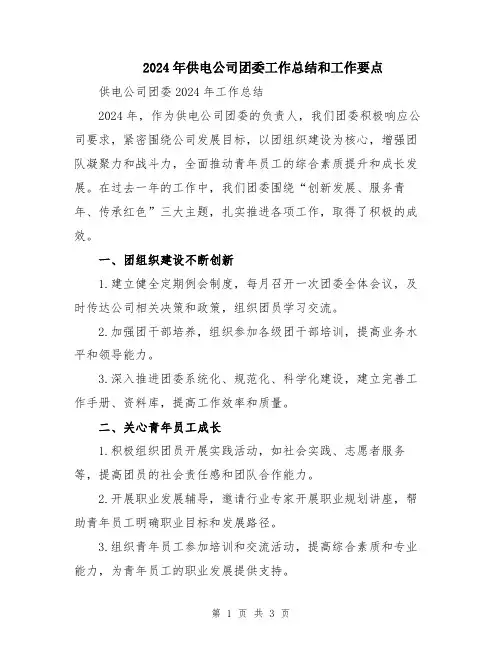 2024年供电公司团委工作总结和工作要点