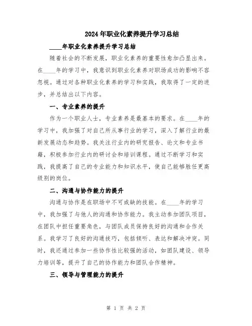 2024年职业化素养提升学习总结
