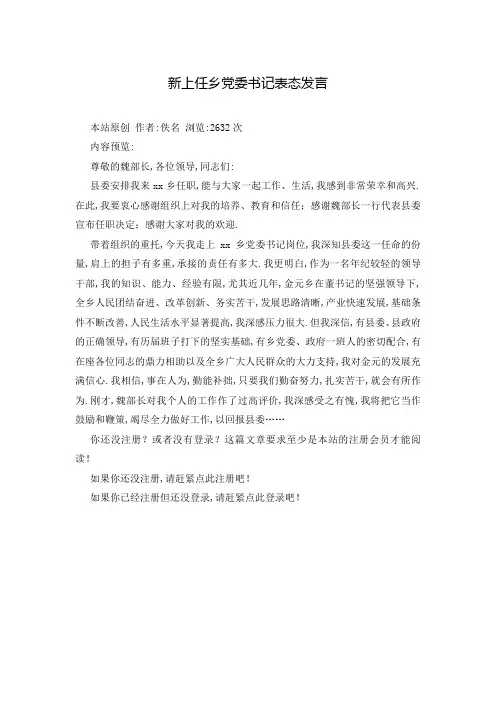 新上任乡党委书记表态发言