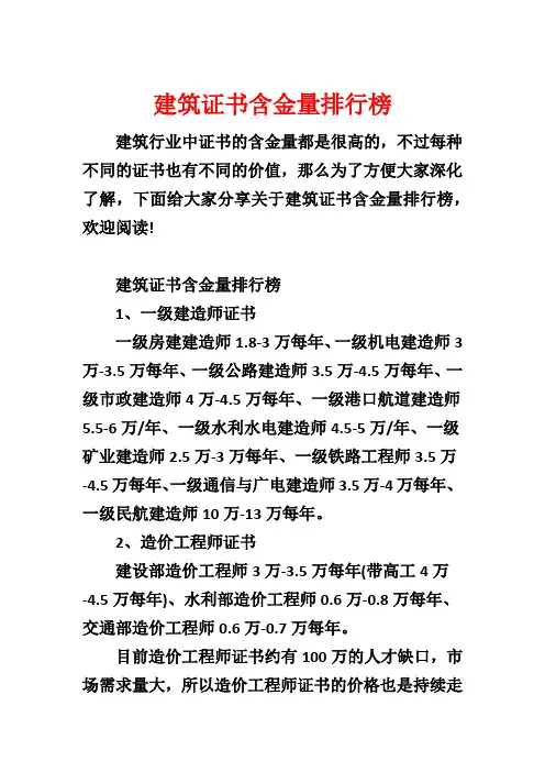 建筑证书含金量排行榜