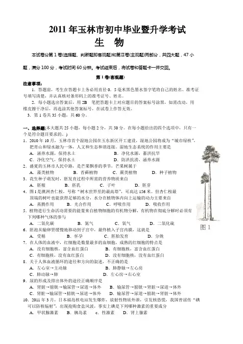 2011年玉林市初中毕业暨升学考试
