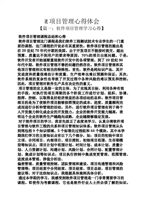 it项目管理心得体会