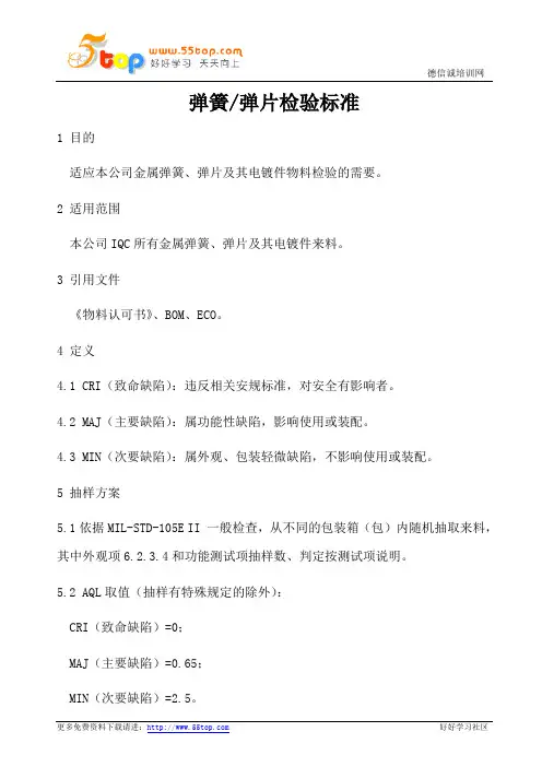 弹簧弹片检验标准