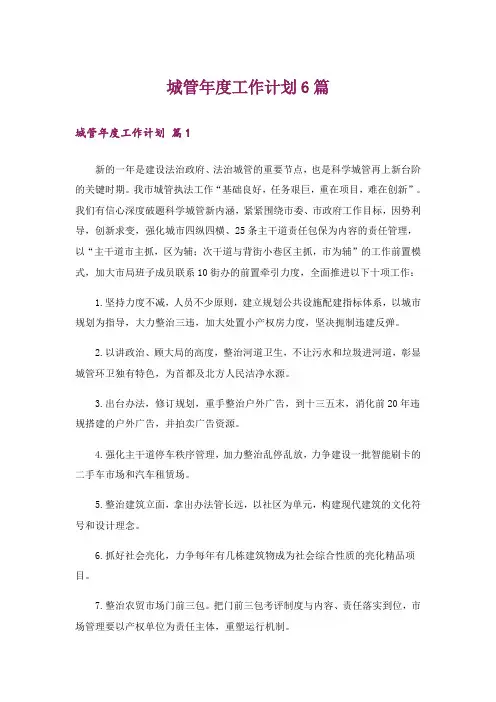 城管年度工作计划6篇