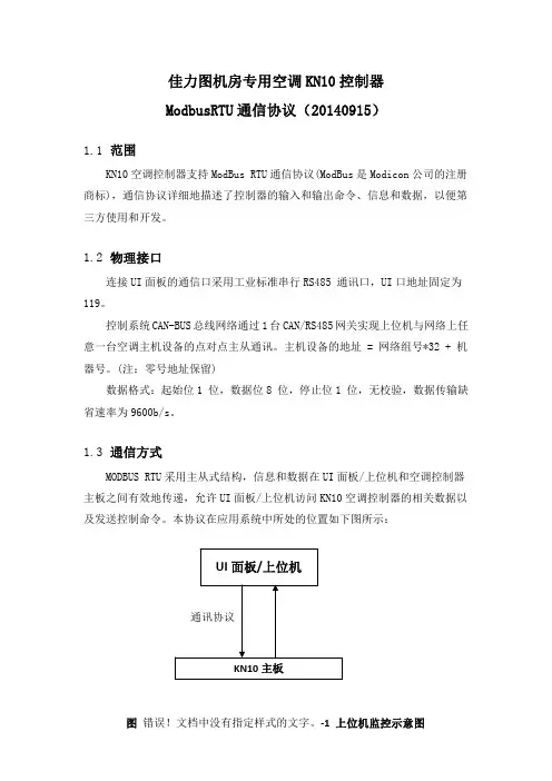佳力图机房专用空调KN10控制器-通讯协议