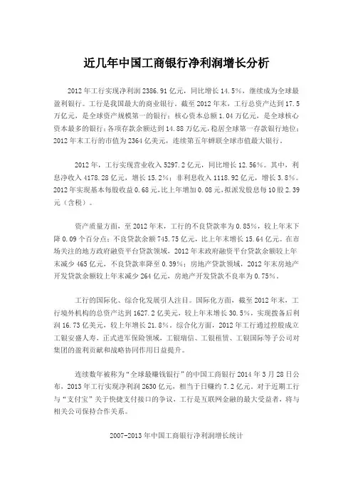 近几年中国工商银行净利润增长分析