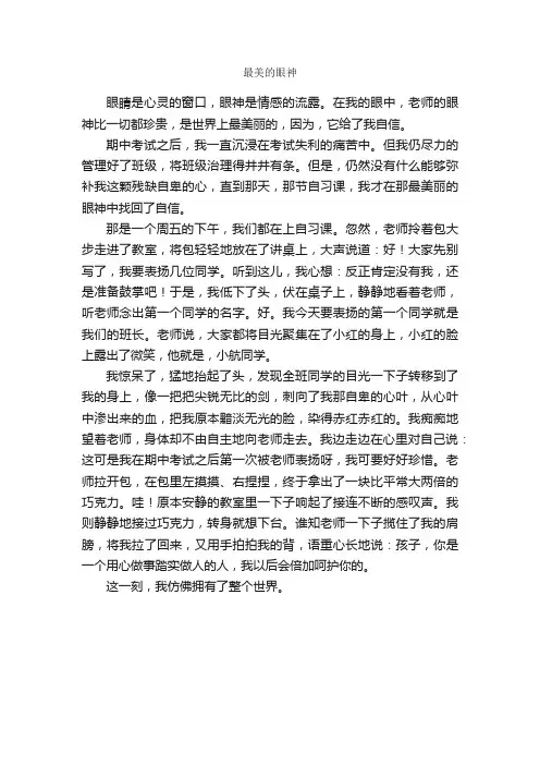 最美的眼神_作文550字_初三叙事作文_