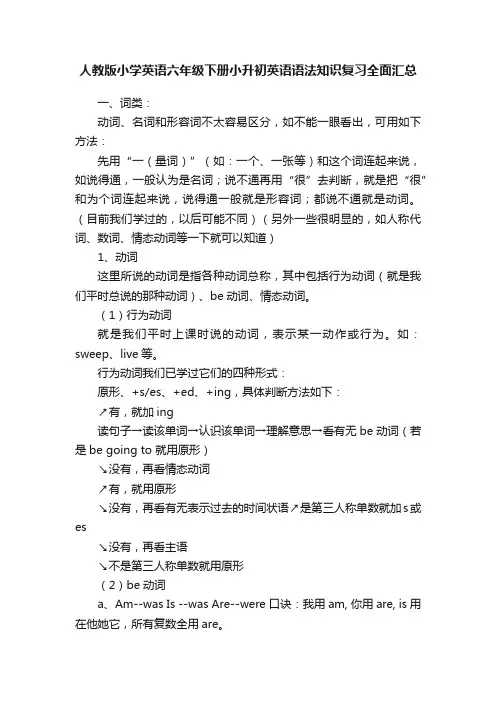 人教版小学英语六年级下册小升初英语语法知识复习全面汇总