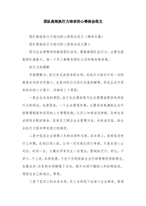 团队高效执行力培训的心得体会范文