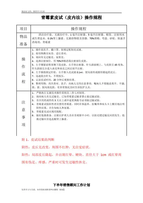 最新青霉素皮试(皮内法)操作规程