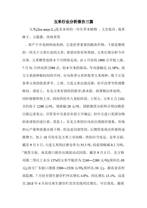玉米行业分析报告三篇