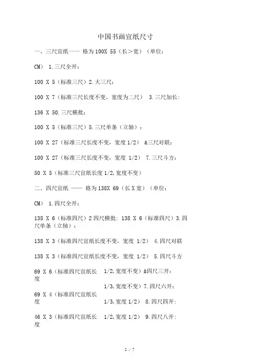 中国书画宣纸尺寸