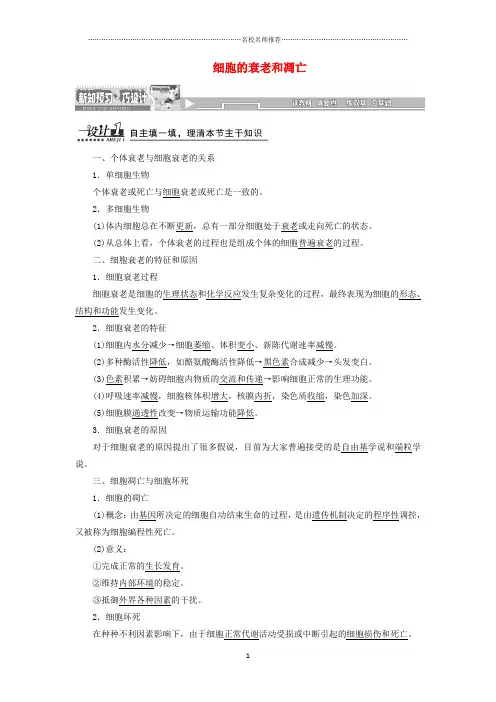 高中生物 第6章 第3节 细胞的衰老和凋亡名师精选教案 新人教版必修1
