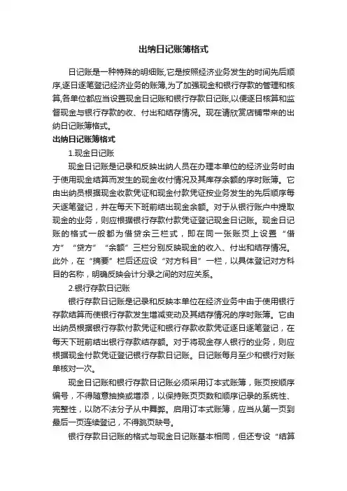 出纳日记账簿格式