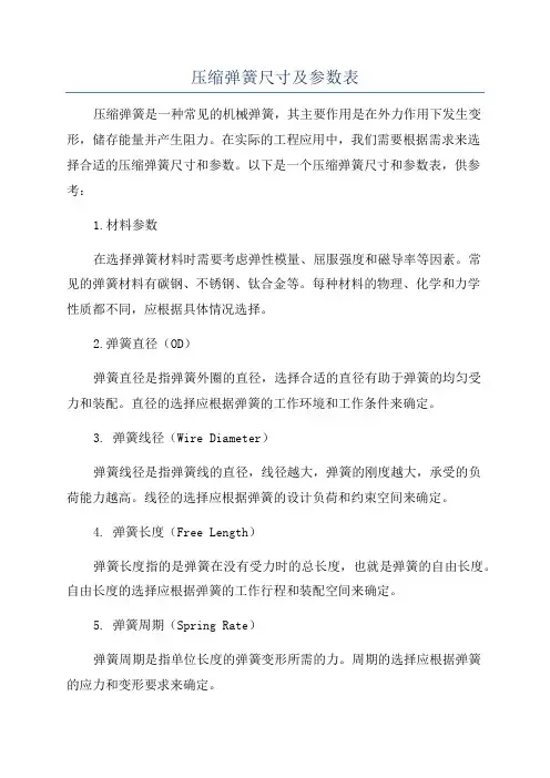 压缩弹簧尺寸及参数表