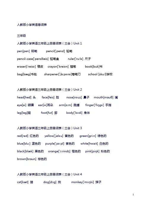 (完整版)人教版小学3-6年级英语单词表,可直接打印