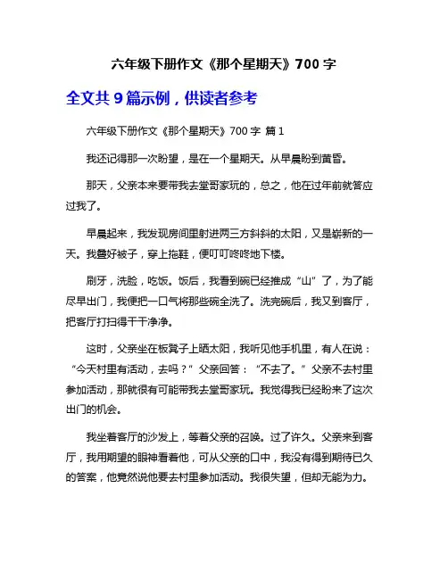 六年级下册作文《那个星期天》700字