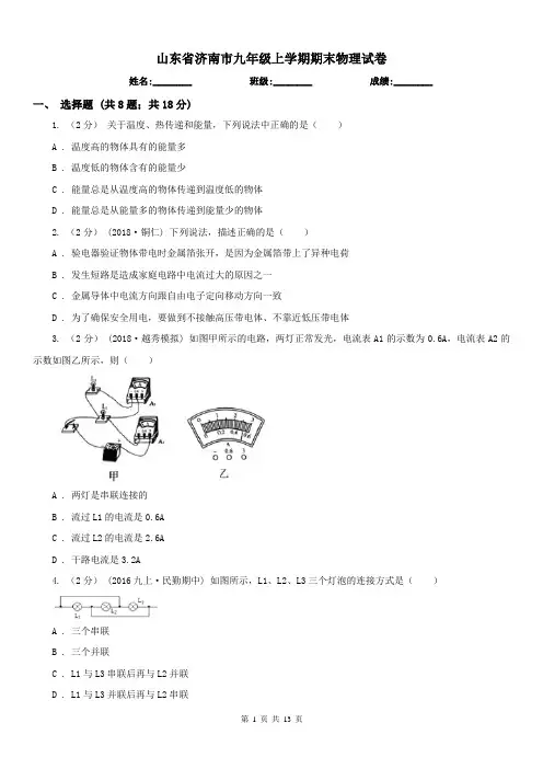 山东省济南市九年级上学期期末物理试卷