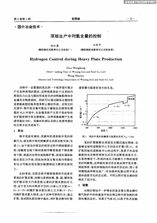 厚板生产中对氢含量的控制