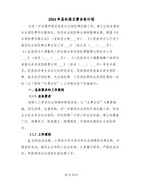 2024年县社保五费合征计划(二篇)