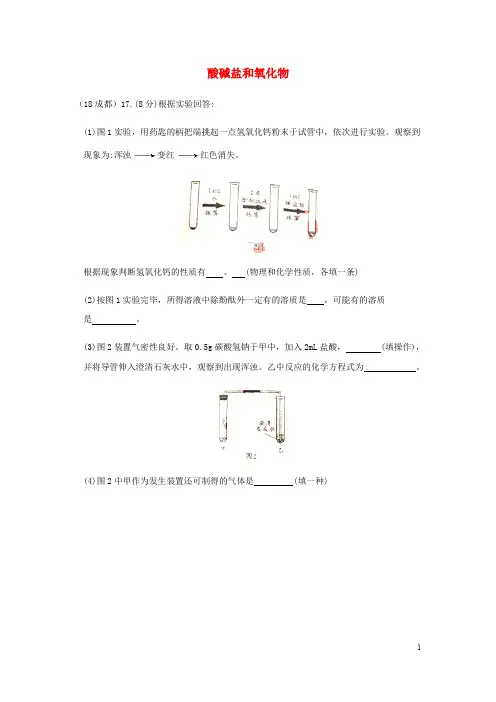 部编版2020中考化学真题分类汇编 2考点14 酸碱盐和氧化物 6化学反应 相关实验分析
