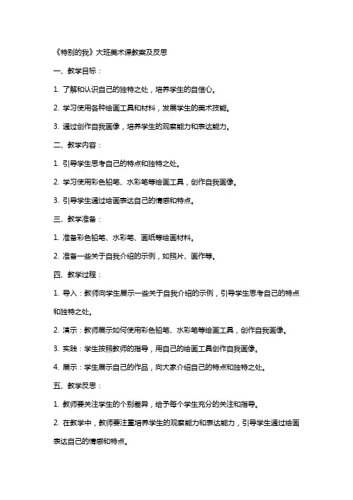《特别的我》大班美术课教案及反思