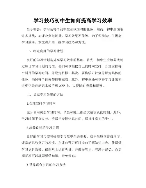 学习技巧初中生如何提高学习效率