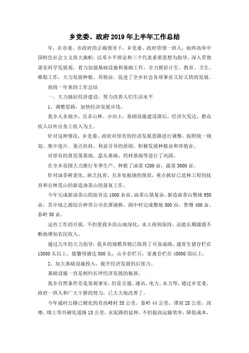 最新-乡党委、政府2019年上半年工作总结 精品