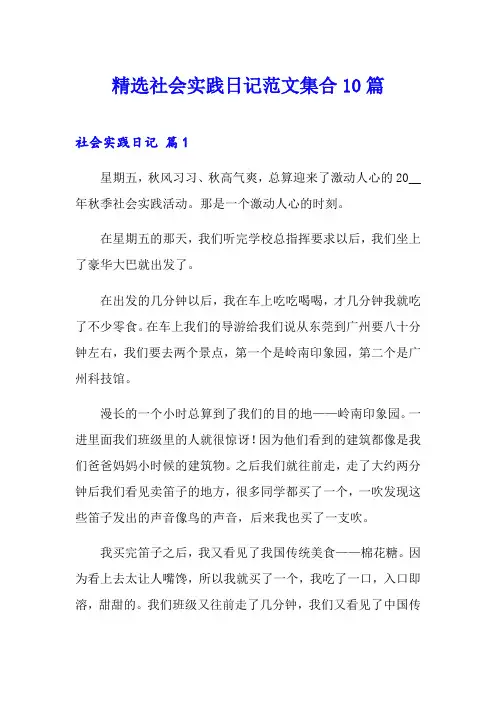 精选社会实践日记范文集合10篇